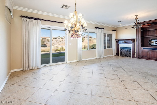 interior space featuring light tile patterned floors and crown molding