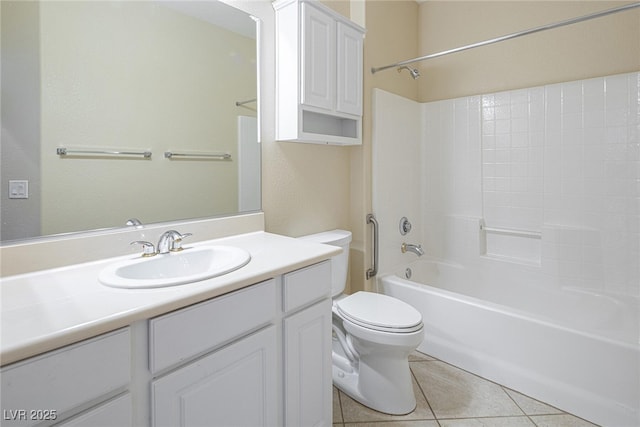 full bathroom featuring shower / bath combination, toilet, vanity, and tile patterned flooring