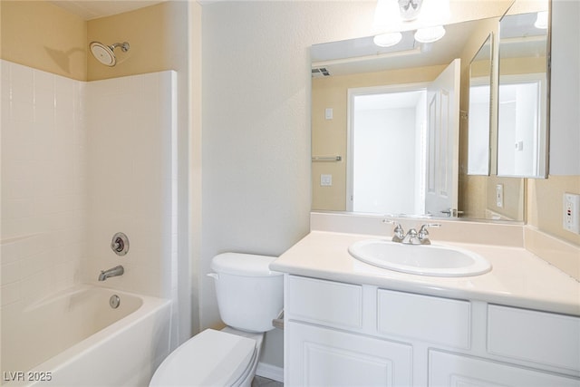 full bathroom with toilet, shower / bathtub combination, and vanity