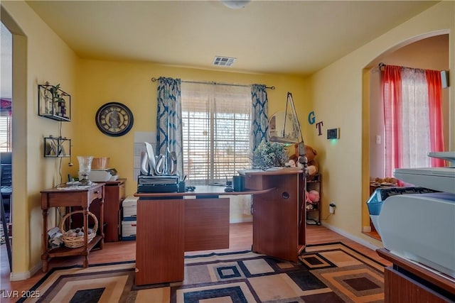 office area with dark wood-type flooring