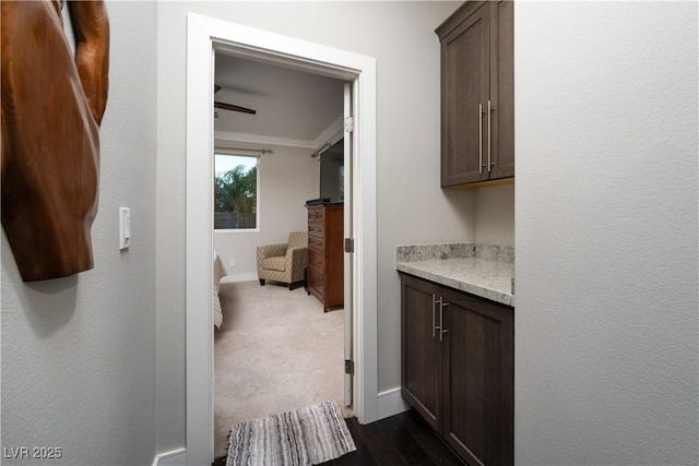 bathroom with vanity and hardwood / wood-style floors