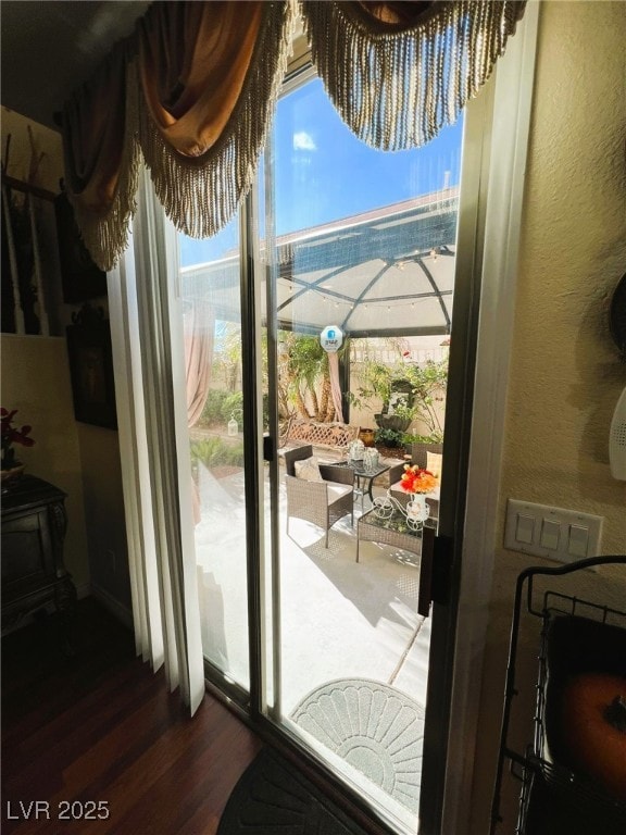 entryway with dark hardwood / wood-style flooring