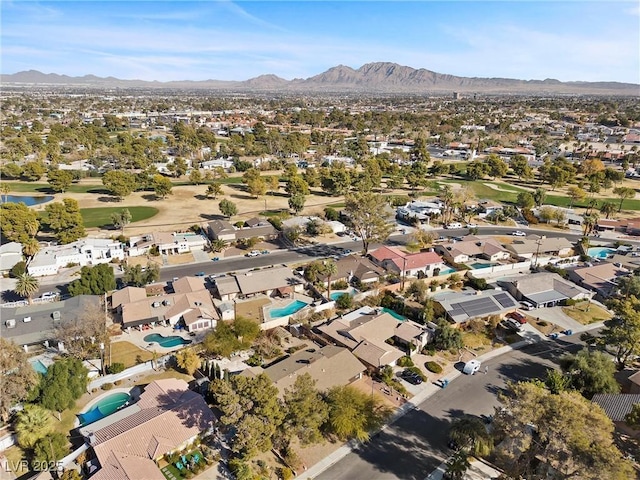 bird's eye view with a mountain view