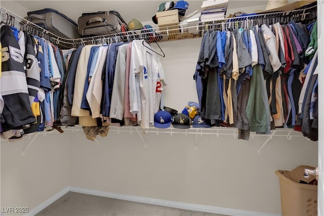 walk in closet featuring carpet floors