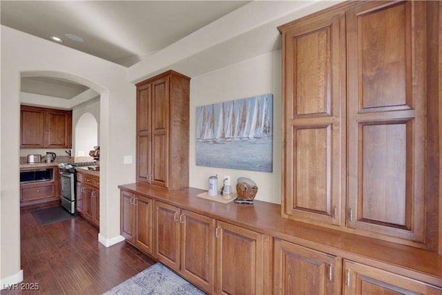 interior space with dark hardwood / wood-style flooring