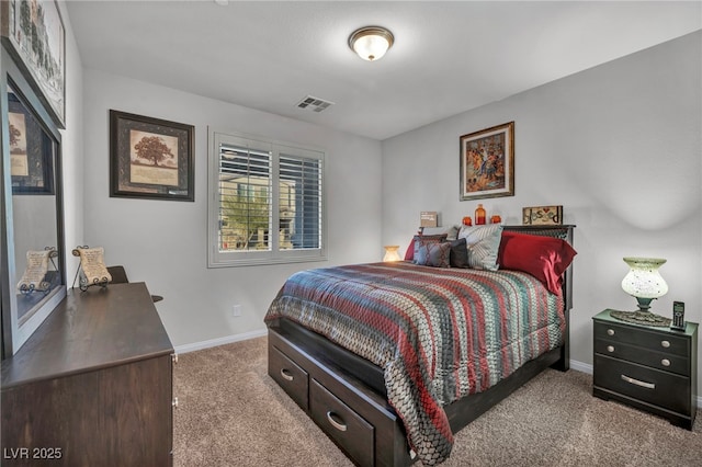 bedroom featuring light carpet