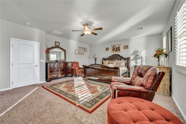 bedroom featuring ceiling fan and carpet flooring