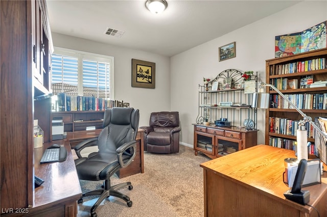 view of carpeted home office