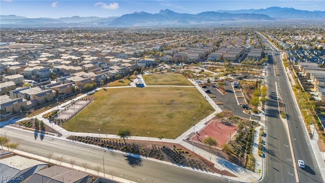 bird's eye view with a mountain view