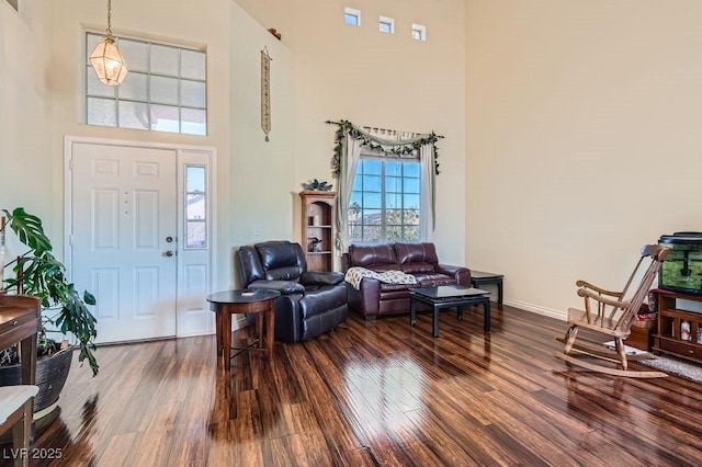 entrance foyer featuring a high ceiling and dark hardwood / wood-style flooring