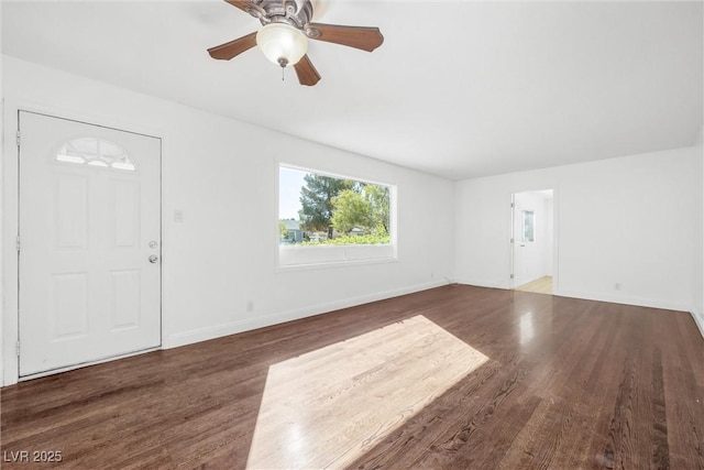 entrance foyer featuring ceiling fan and dark hardwood / wood-style floors