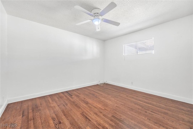 spare room featuring ceiling fan, a textured ceiling, and hardwood / wood-style floors