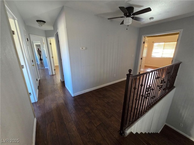 corridor featuring dark wood-type flooring