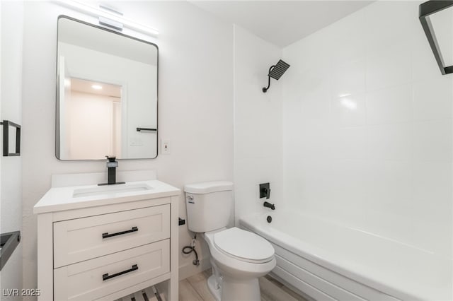 full bathroom featuring toilet,  shower combination, and vanity