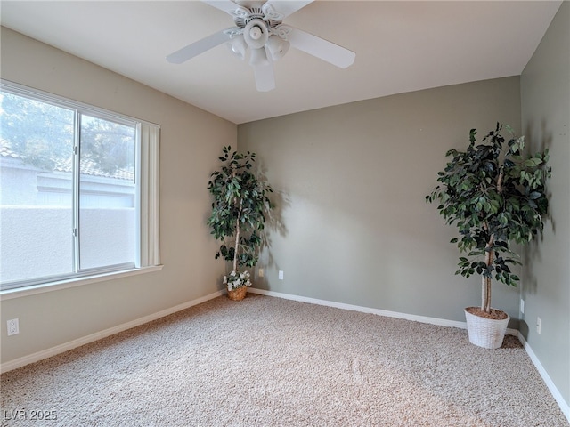 empty room featuring ceiling fan and carpet flooring