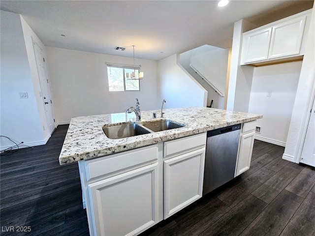 846 Star Estates Ave, North Las Vegas, NV 89086 - kitchen featuring stainless steel dishwasher, a sink, dark wood-type flooring, baseboards, and recessed lighting
