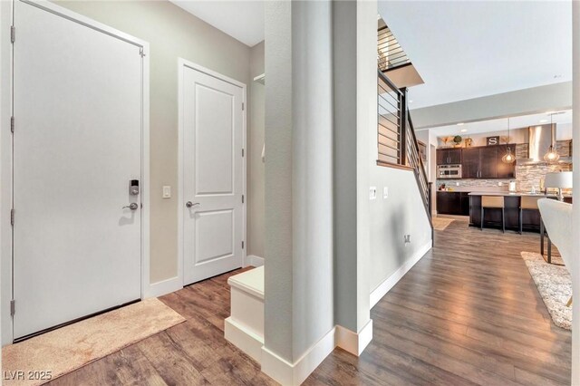 foyer with dark hardwood / wood-style flooring