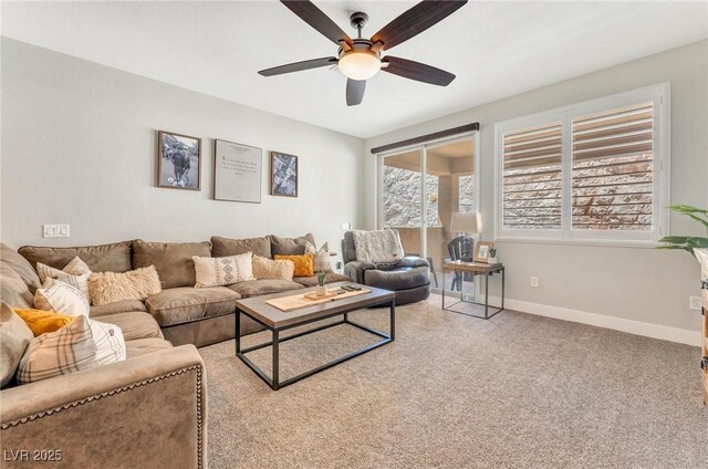 living room featuring ceiling fan