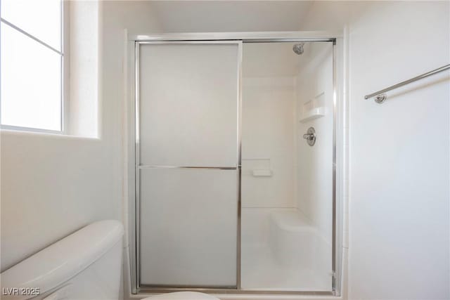 bathroom featuring toilet and walk in shower