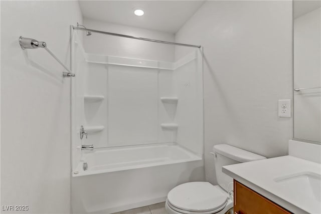 full bathroom with shower / bathing tub combination, tile patterned floors, toilet, and vanity