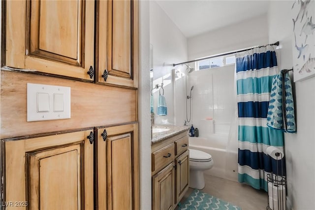 full bathroom featuring tile patterned floors, toilet, vanity, and shower / tub combo