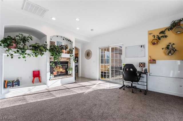 view of carpeted home office