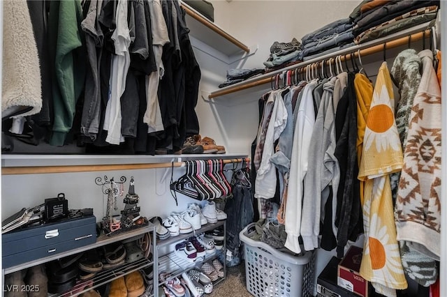 walk in closet featuring carpet