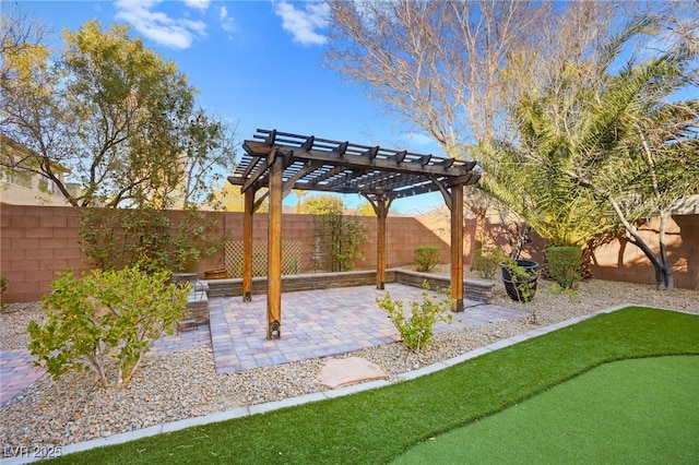 view of patio featuring a pergola