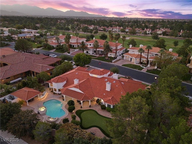 view of aerial view at dusk