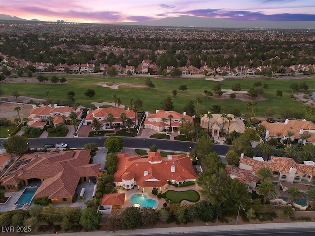 view of aerial view at dusk