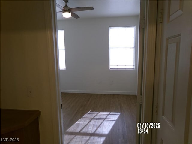 spare room featuring ceiling fan and wood-type flooring