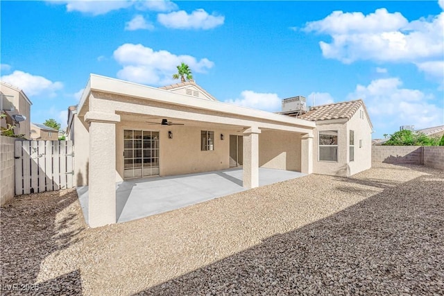 back of house featuring ceiling fan and a patio