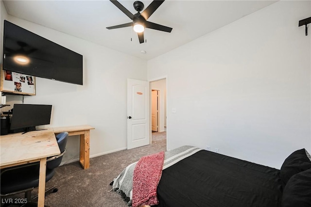 bedroom featuring ceiling fan and carpet floors