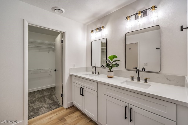 bathroom featuring hardwood / wood-style flooring and vanity