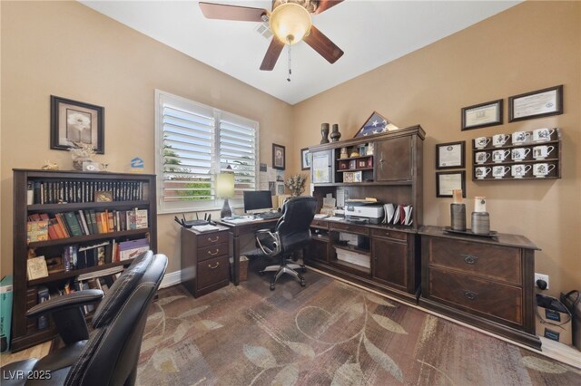 office area featuring ceiling fan