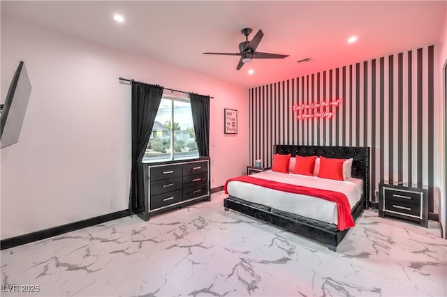 bedroom featuring ceiling fan