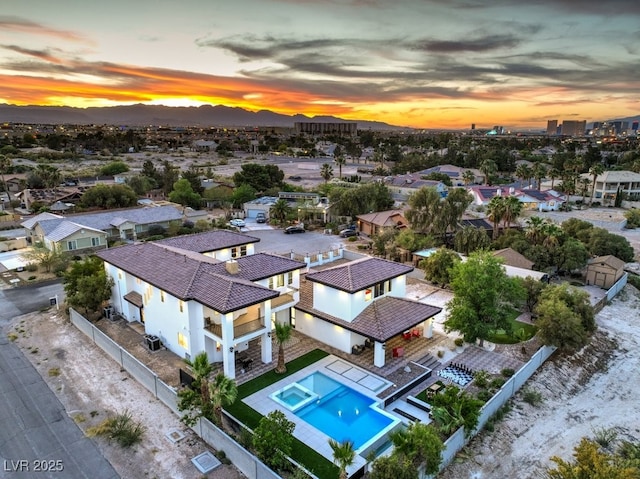 view of aerial view at dusk