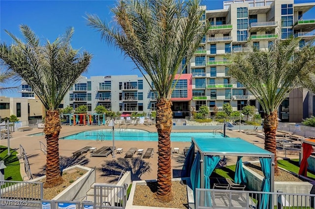 view of pool featuring a patio area