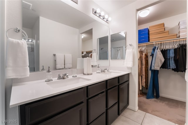 bathroom with vanity and tile patterned flooring