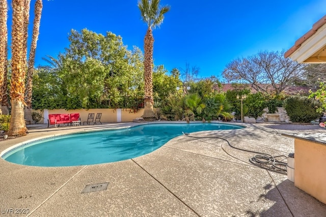 view of swimming pool featuring a patio area