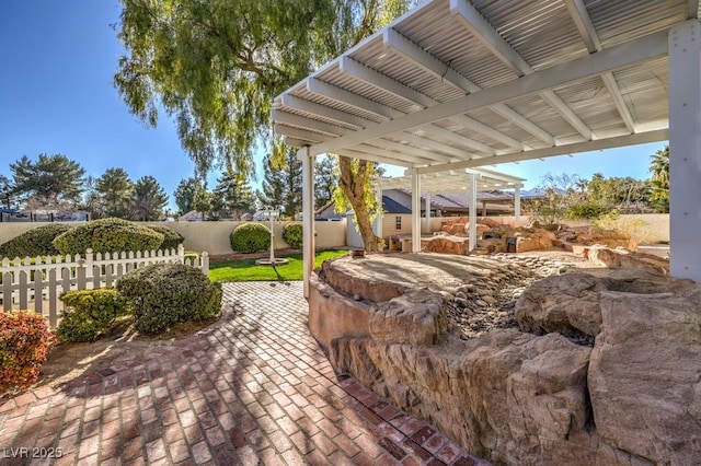 view of patio / terrace featuring a pergola