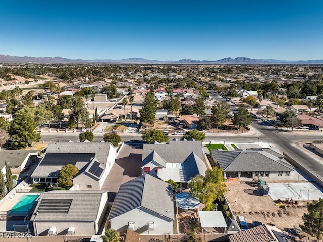 drone / aerial view featuring a mountain view