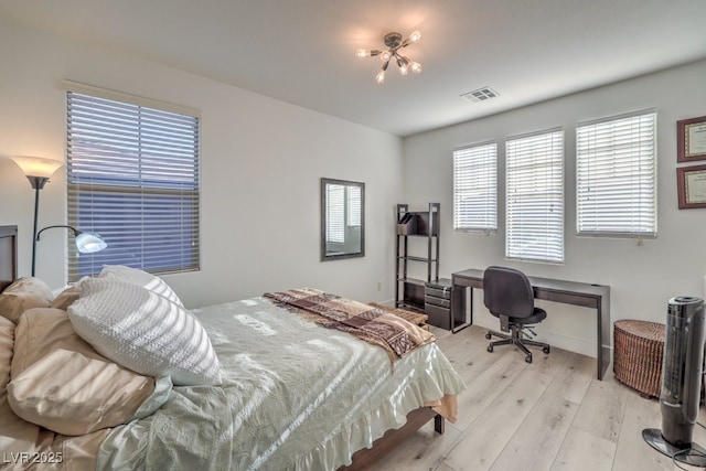 bedroom with light hardwood / wood-style floors