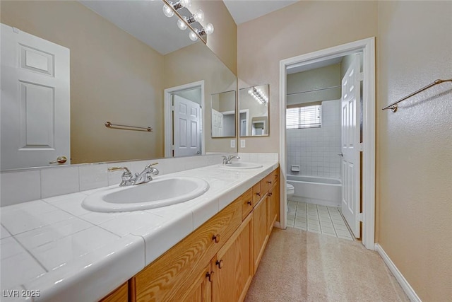 full bathroom with shower / tub combination, vanity, and toilet