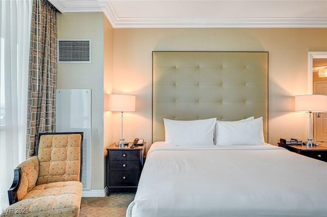 bedroom featuring ornamental molding