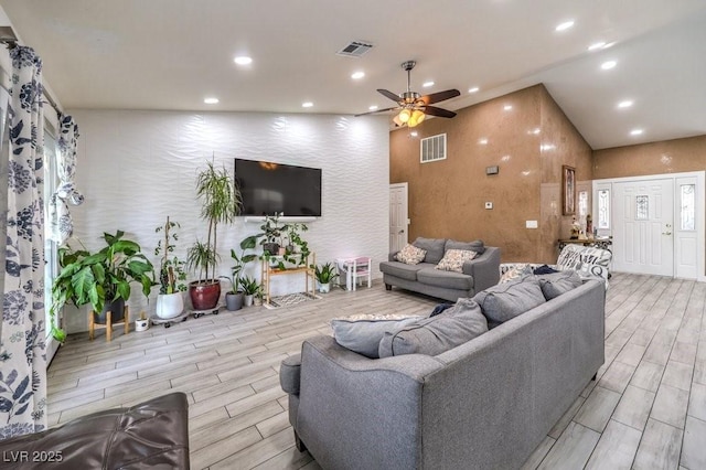 living room with ceiling fan