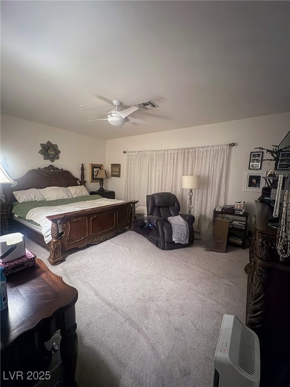 bedroom featuring carpet floors and ceiling fan