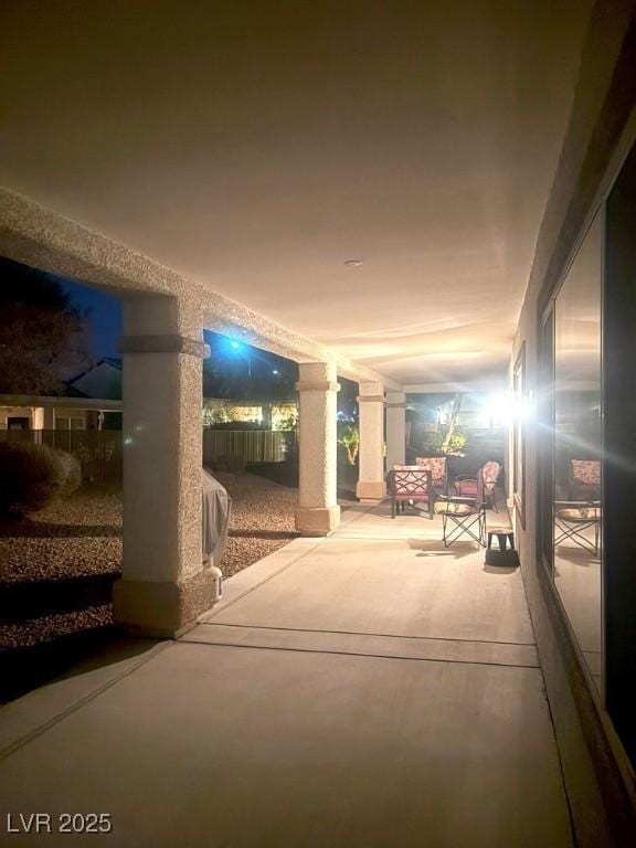 view of patio at twilight