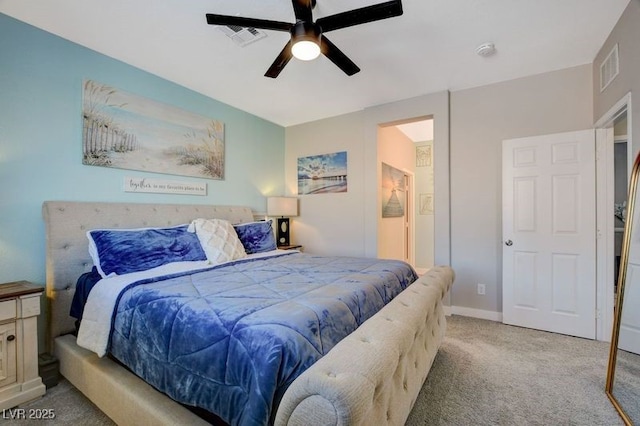 bedroom featuring ceiling fan and carpet flooring