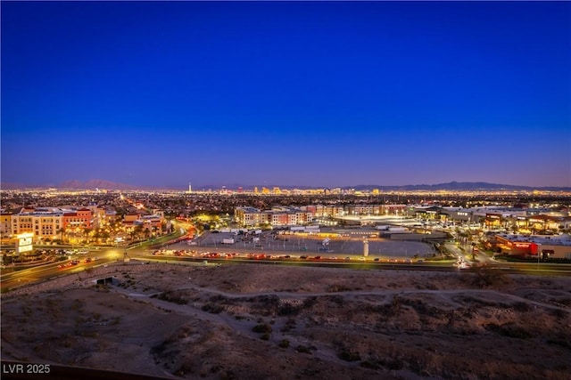 view of aerial view at dusk